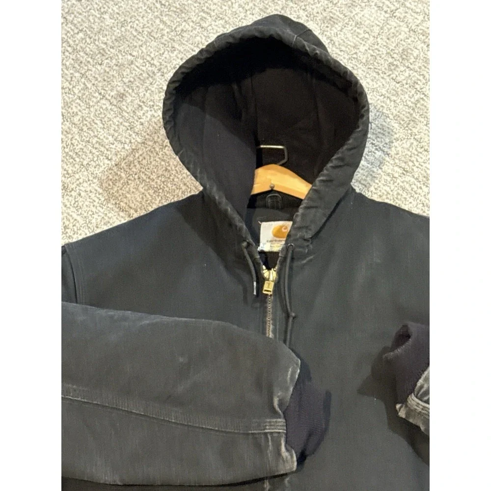 Vintage Carhartt‎ Active Black Quilt Liner Hooded Jacket Workwear Med Tall
